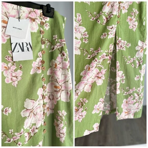 Zara Linen Blend Floral Skirt New - Picture 7 of 7